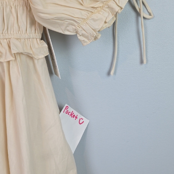 NEW WORTH COLLECTIVE Crissy 100% Cotton Ruched Midi Dress in Cream Bump Friendly - Picture 10 of 12